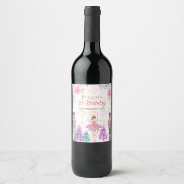 Pink Floral Nutcracker Land of Sweets Birthday Wine Label