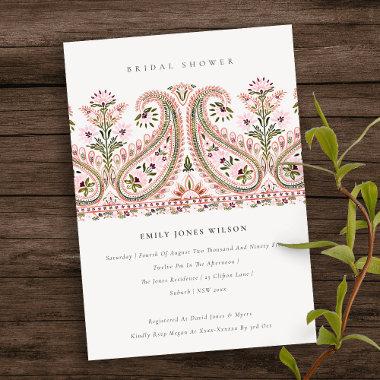 Pink Floral Paisley Motif Bridal Shower Invite