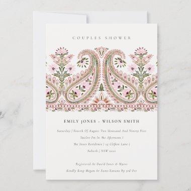 Pink Floral Paisley Motif Couples Shower Invite
