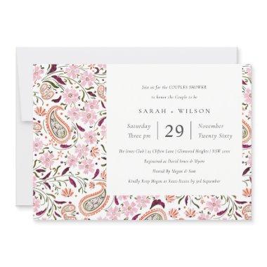 Pink Floral Paisley Motif Couples Shower Invite