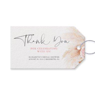 Pink Floral Pampas Grass Boho Thank You Gift Tags