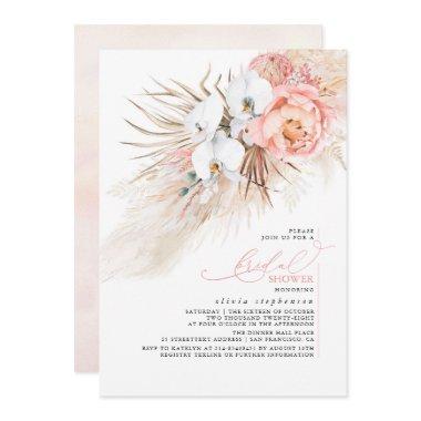 Pink Floral Pampas Grass Bridal Shower Invitations