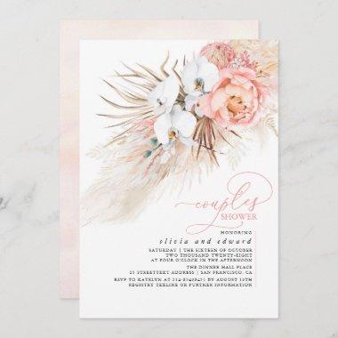 Pink Floral Pampas Grass Couples Shower Invitations