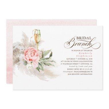 Pink Floral Pampas Grass Greenery Bridal Brunch Invitations