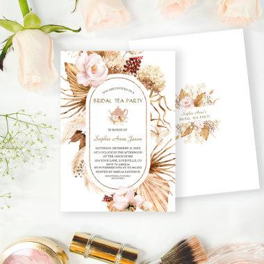 Pink Floral Pampas Grass Palm Bridal Tea Party Invitations