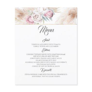 Pink Floral Pampas Grass Wedding Menu Flyer