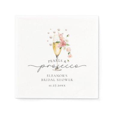 Pink Floral Pearls & Prosecco Bridal Shower Napkins