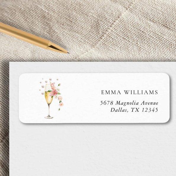 Pink Floral Prosecco  Return Address Label