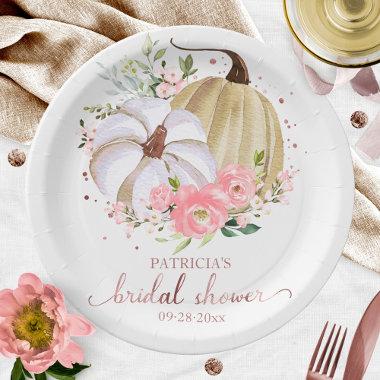 Pink Floral Pumpkin Fall Bridal Shower Paper Plate