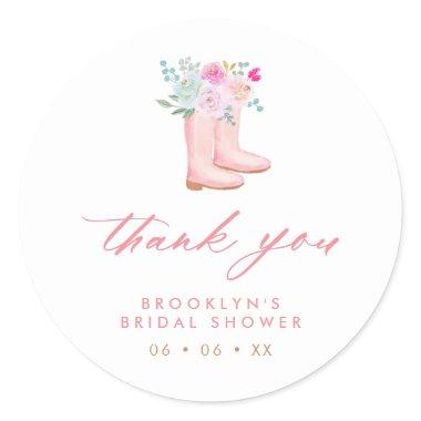 Pink Floral Rain Boots  Thank You Classic Round Sticker