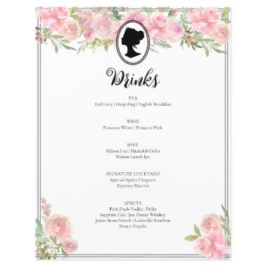 Pink Floral Regency  Cocktail Menu