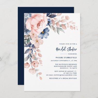 Pink Floral Script Elegant Bridal Shower Invitations
