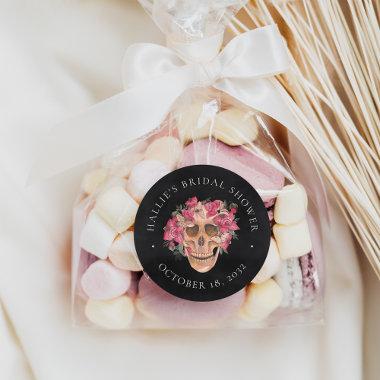 Pink Floral Skull Halloween Bridal Shower Favor Classic Round Sticker