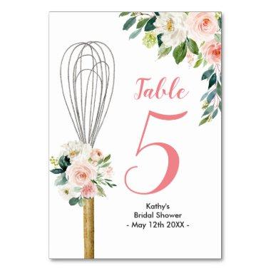 Pink Floral Soon to be Whisked Away Bridal Shower Table Number