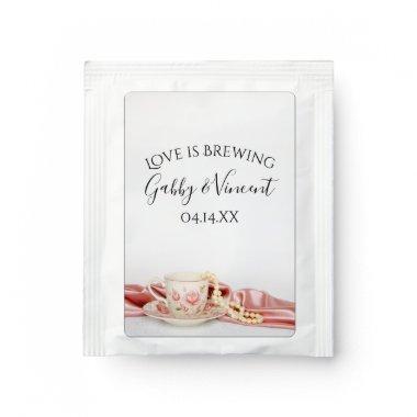 Pink Floral Tea Cup Love is Brewing Wedding Tea Bag Drink Mix