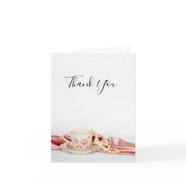 Pink Floral Tea Cup with Pearls Wedding Thank You