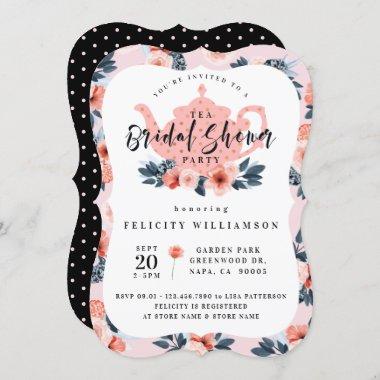 Pink Floral Tea Party Bridal Shower Invitations