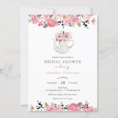 Pink Floral Tea Party Bridal Shower Invitations