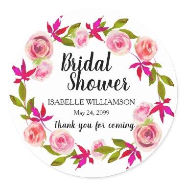 Pink Floral Thank You Bridal Shower Classic Round Sticker