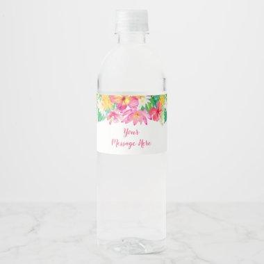 Pink Floral Tropical Bridal Shower Water Bottle Label