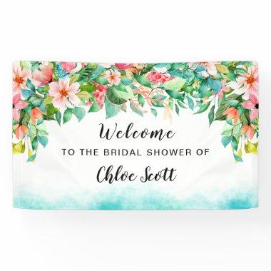 Pink Floral Tropical Bridal Shower Welcome Banner