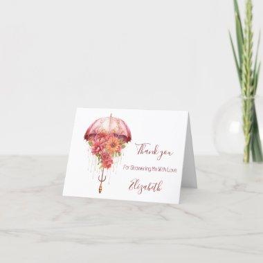 Pink Floral Umbrella Bridal Shower Baby Shower Thank You Invitations