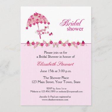 Pink Floral Umbrella, Bridal Shower Invitations
