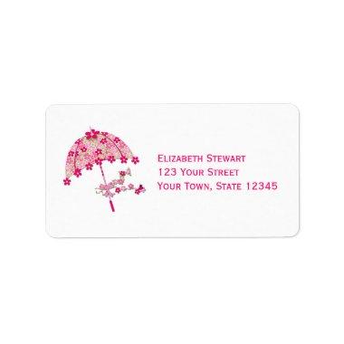 Pink Floral Umbrella, Bridal Shower Label