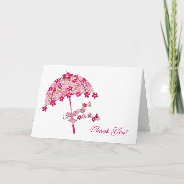 Pink Floral Umbrella, Bridal Shower Thank You Invitations