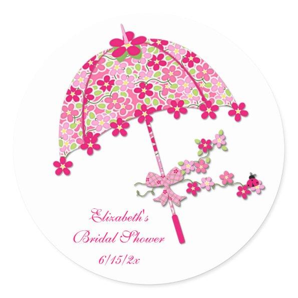 Pink Floral Umbrella Classic Round Sticker