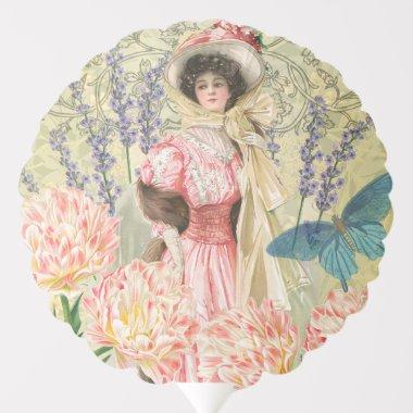 Pink Floral Victorian Woman Regency Balloon