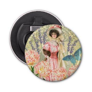 Pink Floral Victorian Woman Regency Bottle Opener