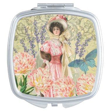 Pink Floral Victorian Woman Regency Compact Mirror
