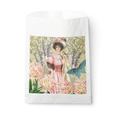 Pink Floral Victorian Woman Regency Favor Bag