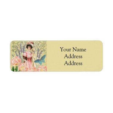 Pink Floral Victorian Woman Regency Label