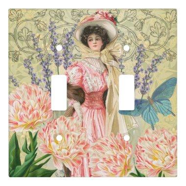 Pink Floral Victorian Woman Regency Light Switch Cover