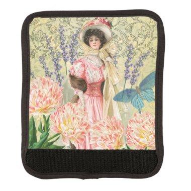 Pink Floral Victorian Woman Regency Luggage Handle Wrap