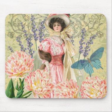 Pink Floral Victorian Woman Regency Mouse Pad