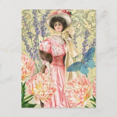 Pink Floral Victorian Woman Regency PostInvitations