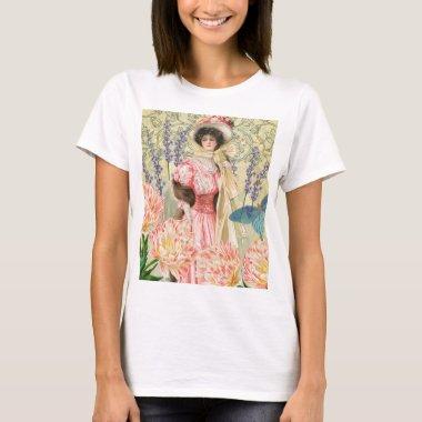 Pink Floral Victorian Woman Regency T-Shirt