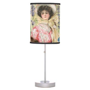 Pink Floral Victorian Woman Regency Table Lamp