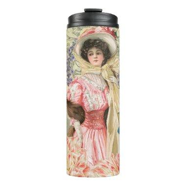 Pink Floral Victorian Woman Regency Thermal Tumbler