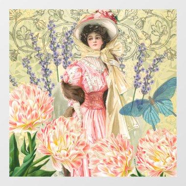 Pink Floral Victorian Woman Regency Window Cling