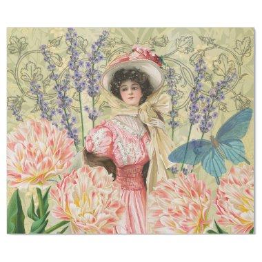 Pink Floral Victorian Woman Regency Wrapping Paper