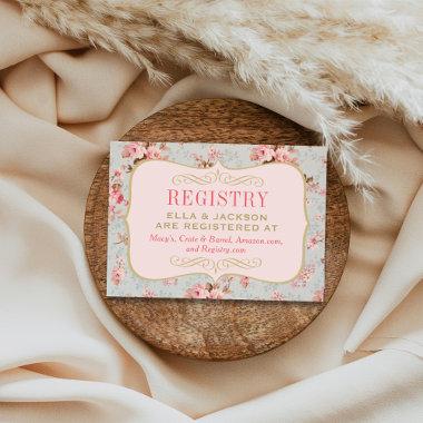 Pink Floral Vintage Garden Bridal Registry Enclosure Invitations