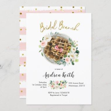Pink Floral Waffle Bridal Brunch Invitations