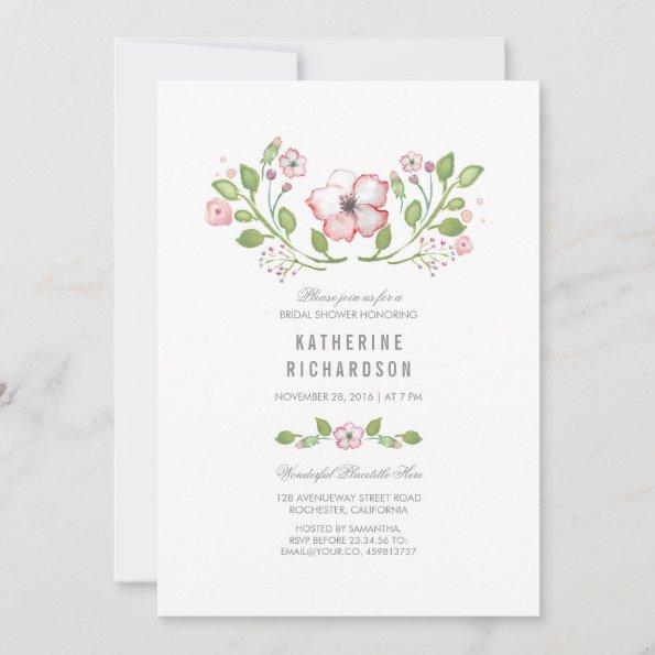 Pink Floral Watercolor Bridal Shower Invitations