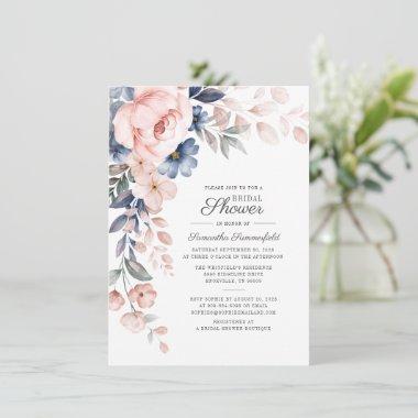 Pink Floral Watercolor Greenery Bridal Shower Invitations