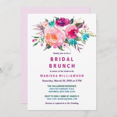 Pink Floral Watercolor Modern Bridal Brunch Invitations