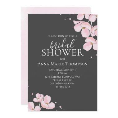 Pink Floral Watercolor Pretty Cherry Blossoms Invitations